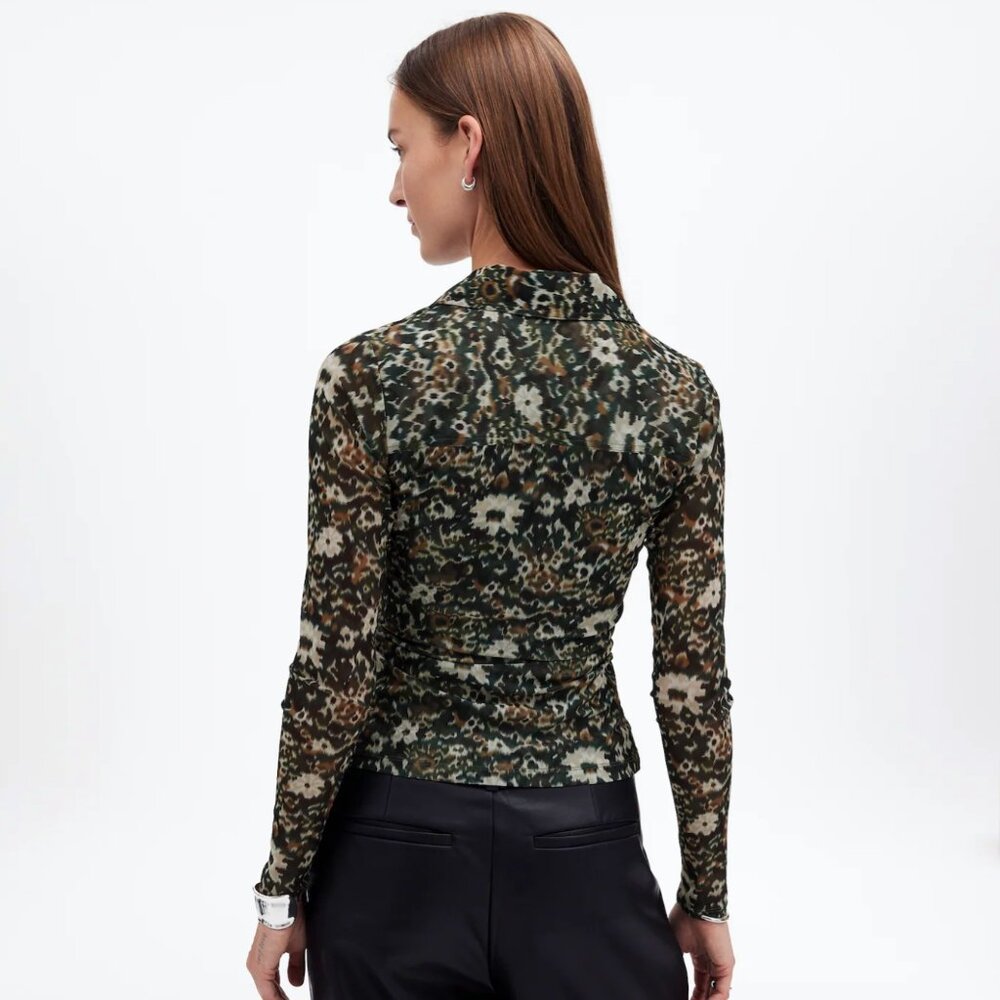 Madewell Long-Sleeve Polo Top in Floral Mesh M